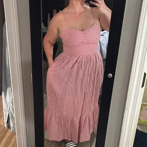 American Eagle Outfitters Red Gingham Maxi Dress with Spaghetti Straps
